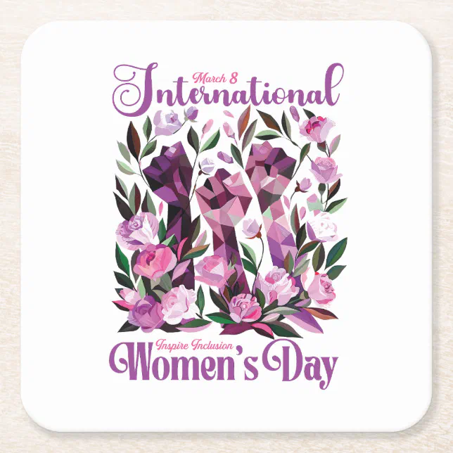 International Women's Day March 8 Square Paper Coaster