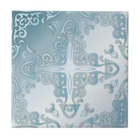 Elegant Classy Chic Blue Metallic Baroque Border Ceramic Tile