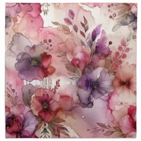 Pink and Purple Flowers Alcohol Ink Illustration  Cloth Napkin