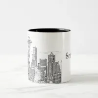 Minimalist Black and White Seattle Skyline Two-Tone Coffee Mug