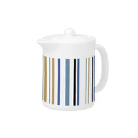 Blue Gold and White Beach Color Stripes Teapot