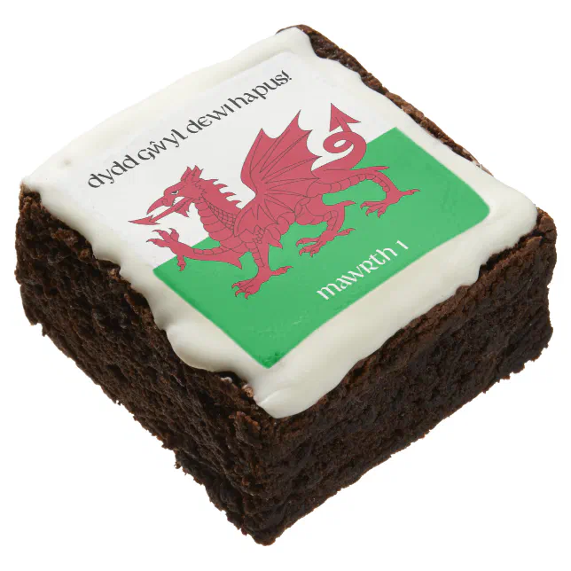 Happy St. David's Day Red Dragon Welsh Flag Square Brownie