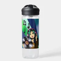 Pop Art Girl with Record Personalized Water Bottle