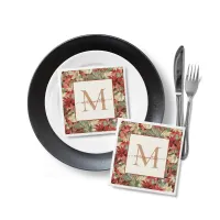 Elegant Holiday Poinsettia Christmas Monogram Napkins