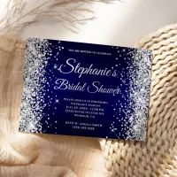 Silver Glitter Navy Gradient Fancy Monogram Invitation