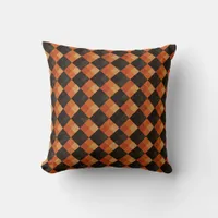 Retro Orange and Black Diamond Print 16 Inch Throw Pillow