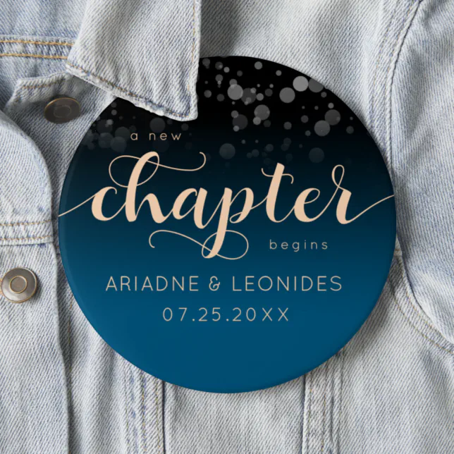 Elegant Peach Oceanic Blue Wedding A New Chapter Button