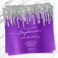 Dripping Silver Glitter Purple Foil 60th Birthday Invitation