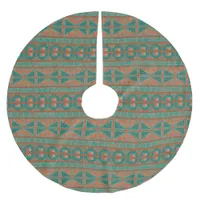 Southwest Teal Copper Colors Geometric Pattern Brushed Polyester Tree Skirt