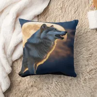 Majestic Wolf Howling Under a Full Moon Throw Pillow