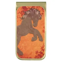 Majestic Horse in Asian Floral Tapestry Gold Finish Money Clip