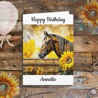 Horse and Sunflower Personalized Birthday Card