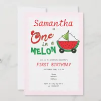 One in a Melon Watermelon Cute Toy 1st Birthday Invitation