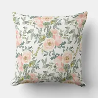 Feminine Watercolor Pink Flowers Throw Pillow