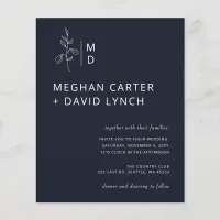 Budget Navy Botanical Monogram Wedding Invitation