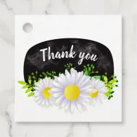 White Daisies on a Black Chalkboard Thank You Favor Tags