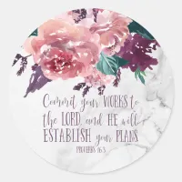 Elegant Vintage Floral Marble Bible Verse Classic Round Sticker