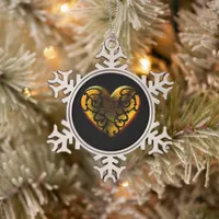 Filigree Goth Gold Heart Snowflake Pewter Christmas Ornament