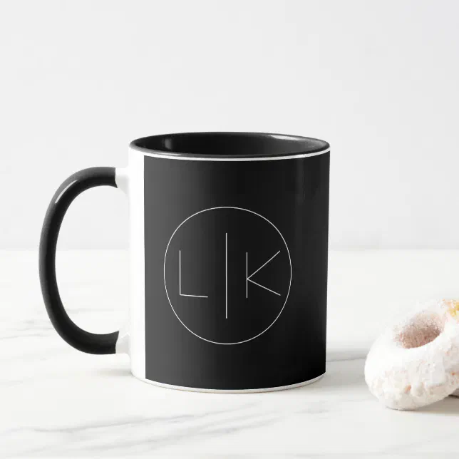 Minimalistic Elegant Initials, White on Black Mug