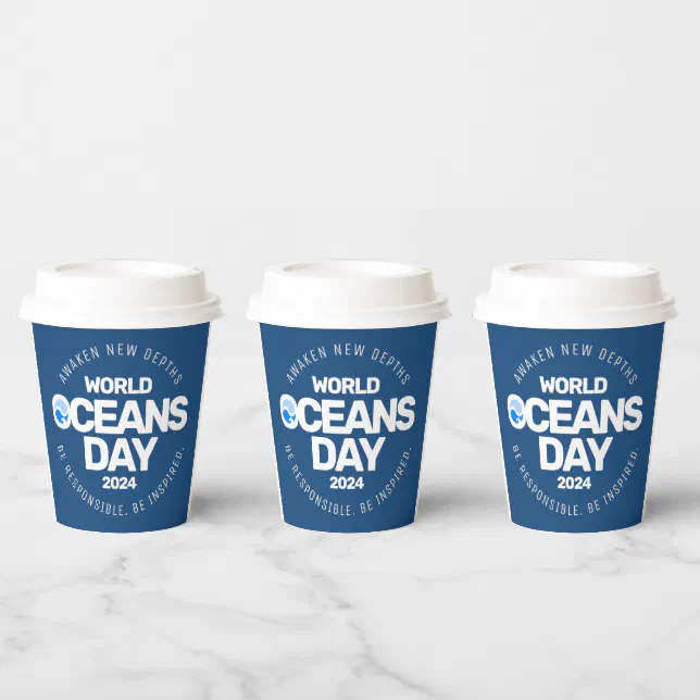World Oceans Day Blue Stylized Earth Waves Paper Cups