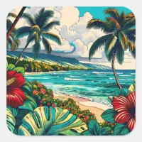 Pretty Hawaiian Island themed Square Sticker