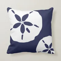 Blue and White Sand Dollar Sea Shell Pattern Throw Pillow