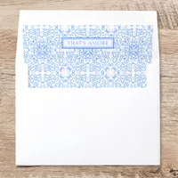 Romantic "That's Amore" Blue Tiles Italian Wedding Envelope Liner