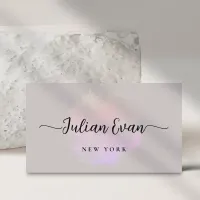 Modern Holographic Luxe Script Beige Business Card