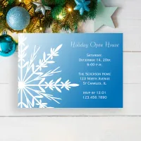 White Snowflake on Blue Holiday Open House Invitation