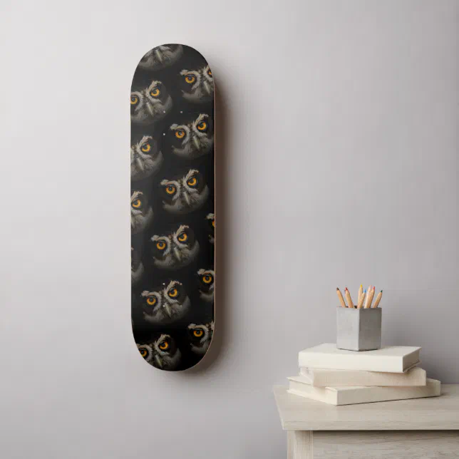 Mesmerizing Golden Eyes of a Spectacled Owl Skateboard