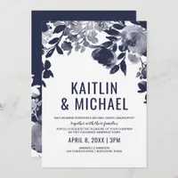 Floral All in One Wedding Invitation (Navy Blue)