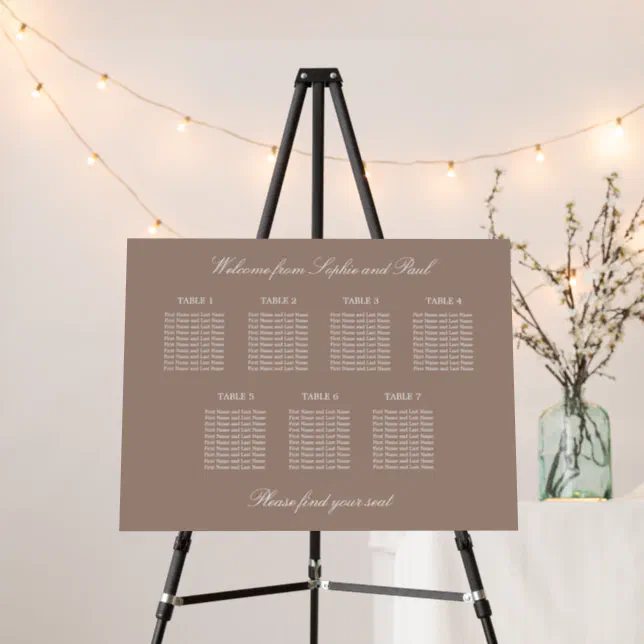 Taupe 7 Table Wedding Seating Chart Foam Board