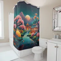 Serenity at Sunset: Traditional Chinese Garden Art Shower Curtain