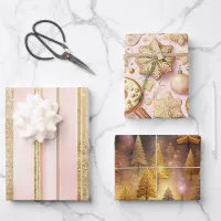 Pink Gold Christmas Patterns #12#24#27 ID1009 Wrapping Paper Sheets