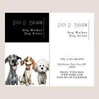 Funny Puppy Dog Walker Sitter Black and White  Business Card