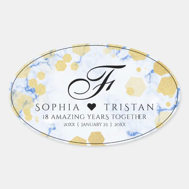 Elegant 18th Porcelain Wedding Anniversary Oval Sticker