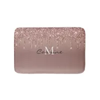 Monogram Metallic Rose Gold Dripping Faux Glitter Bath Mat