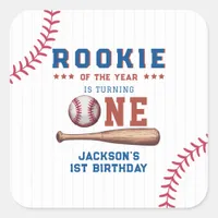 Rookie of the Year 1st Birthday Baseball Square Sticker