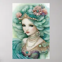 Seafoam Mermaid with a Crown Poster