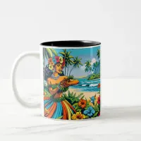 Pretty Hula Dancer on the Hawaiian Islands Two-Tone Coffee Mug