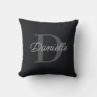 Custom Monogram Minimalist Modern Chic Black Throw Pillow