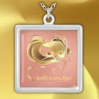 Gold goldfish on coral foil monogram | silver plated necklace