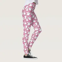 Cute Ghost Pattern on Pink Fun Halloween Leggings