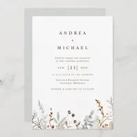 Winter Field Wildflowers Botanical Wedding Invitation