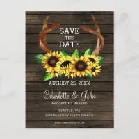 blooming sunflowers antlers country chic wedding announcement postcard