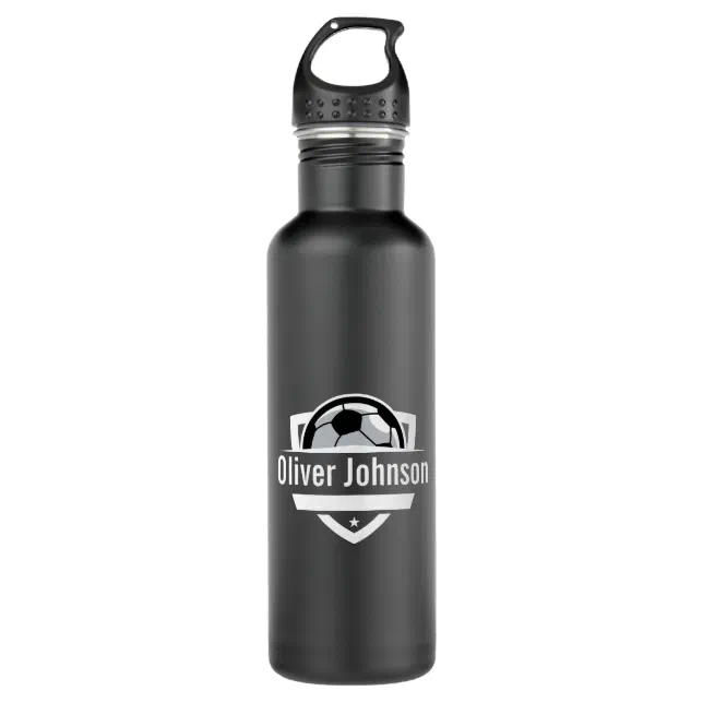 Football Sports Boys Black Stainless Steel Water Bottle