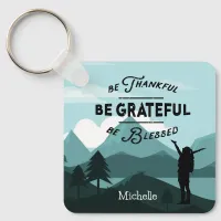 Textured Typography Be Thankful Grateful Blessed Keychain