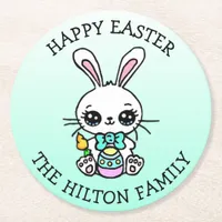 Personalized Happy Easter Bunny Seasonal  Round Paper Coaster