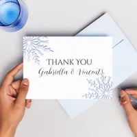 Blue Snowflakes Wedding Thank You Notes - Flat Invitation