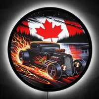 Classic hot rod racing through a fiery landscape LED sign